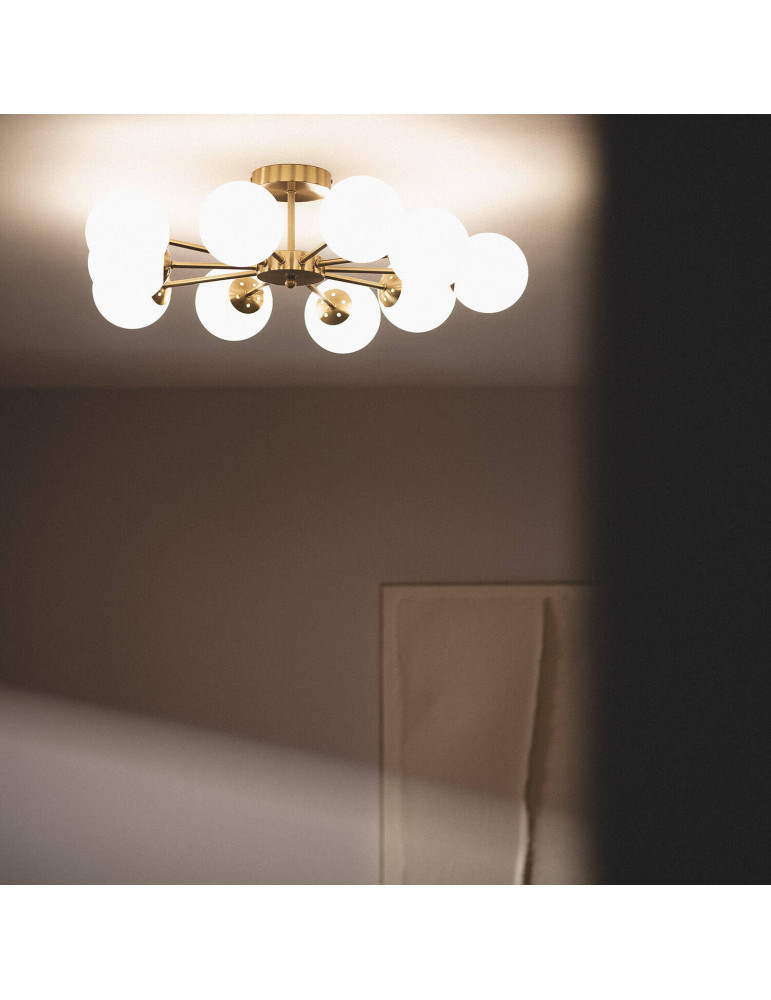 Plafonnier Métal et Verre Moonlight Brass 10 Spots