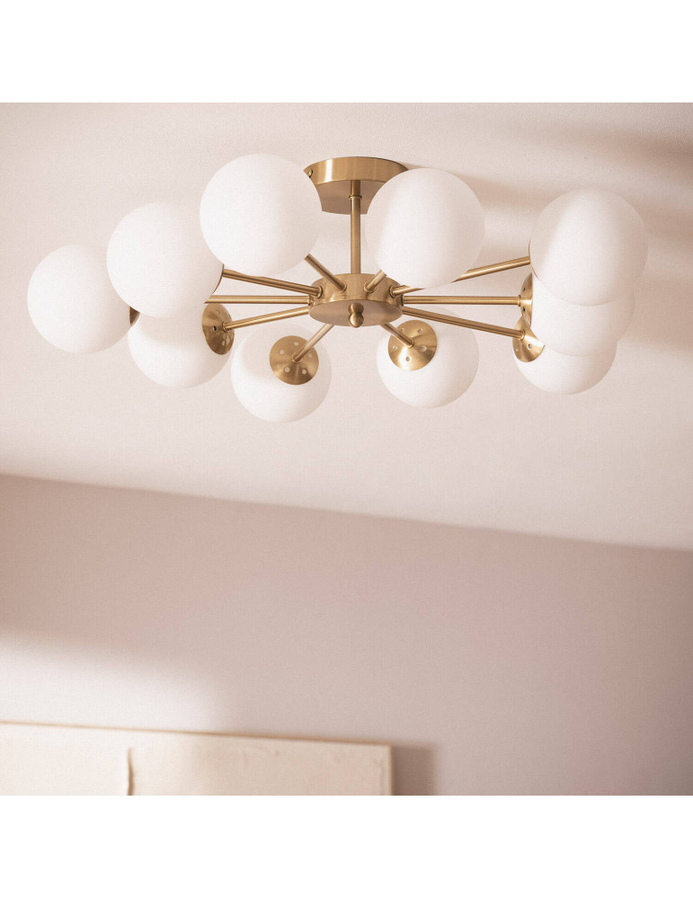 Plafonnier Métal et Verre Moonlight Brass 10 Spots