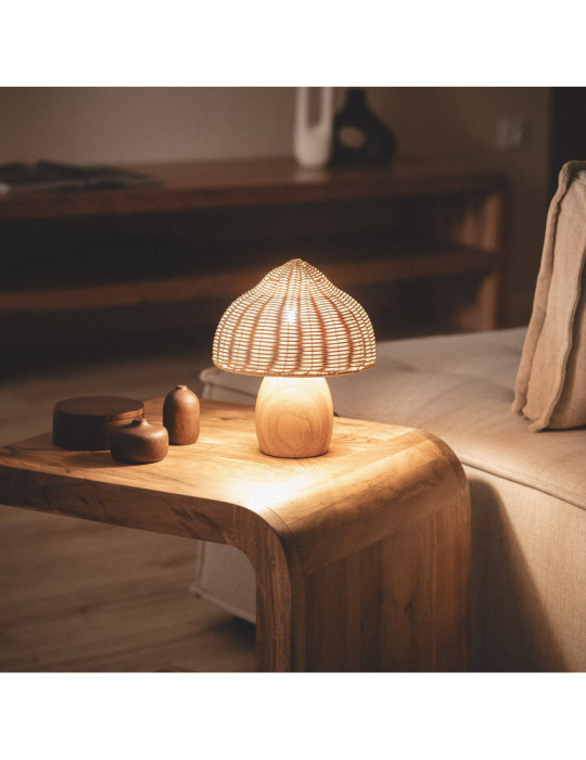 Lampe à Poser Bois et Rotin Karava