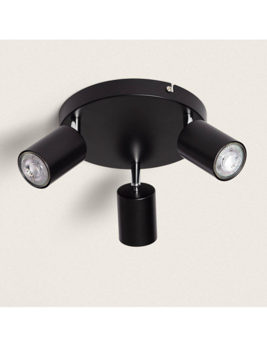 Plafonnier Orientable Rond Métal 3 Spots Albus Black