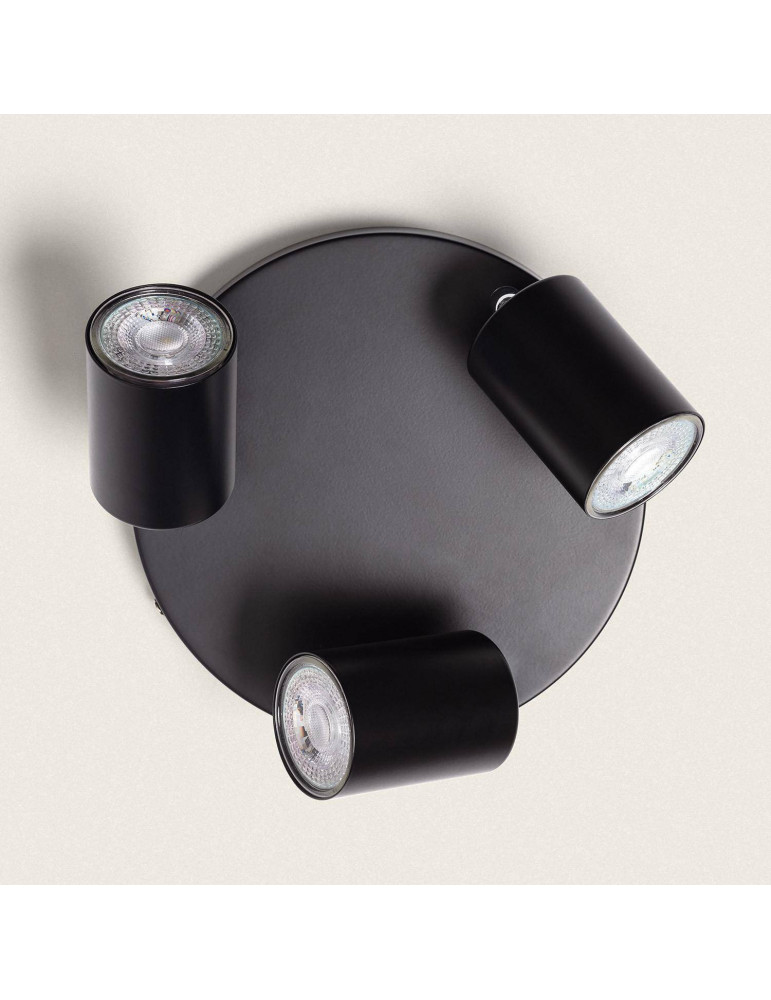 Plafonnier Orientable Rond Métal 3 Spots Albus Black