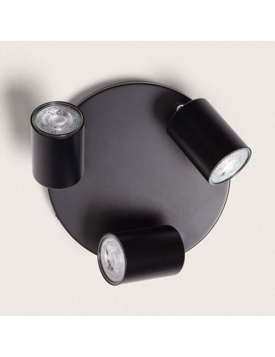 Plafonnier Orientable Rond Métal 3 Spots Albus Black