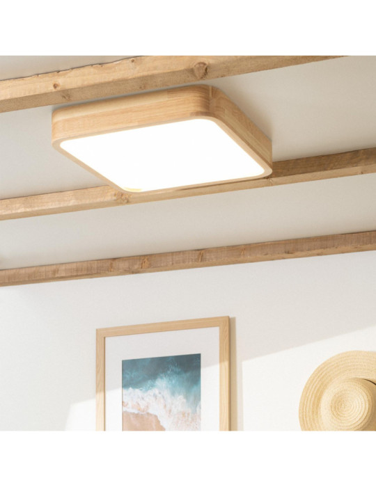 Plafonnier LED Carré Bois 20W CCT Sélectionnable Kayu 400x400 mm