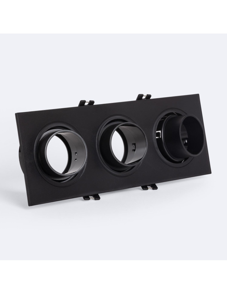 Collerette Downlight Carré Orientable Faible UGR pour trois Ampoules LED GU10 / GU5.3 Taille 75x235 mm Suefix