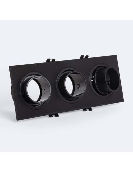 Collerette Downlight Carré Orientable Faible UGR pour trois Ampoules LED GU10 / GU5.3 Taille 75x235 mm Suefix