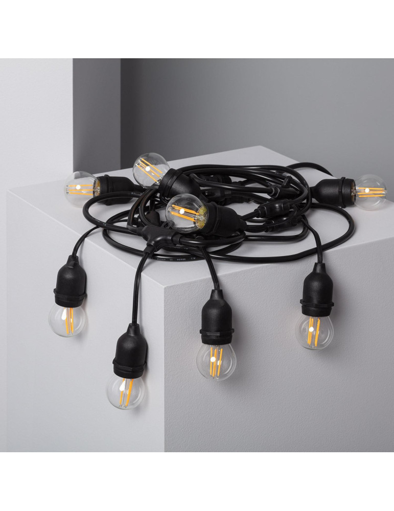 Kit Guirlande Waterproof 5.5m Noire + 8 Ampoules LED E27 Filament 4W