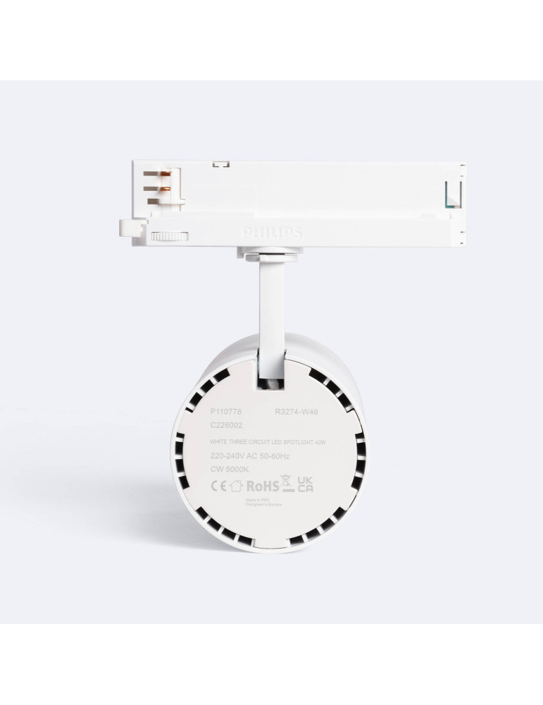 Spot LED sur Rail Triphasé 40W d'Angelo Blanc PHILIPS Xitanium 5000K 50º