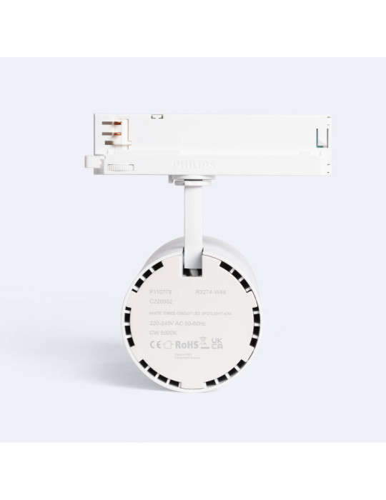Spot LED sur Rail Triphasé 40W d'Angelo Blanc PHILIPS Xitanium 5000K 50º