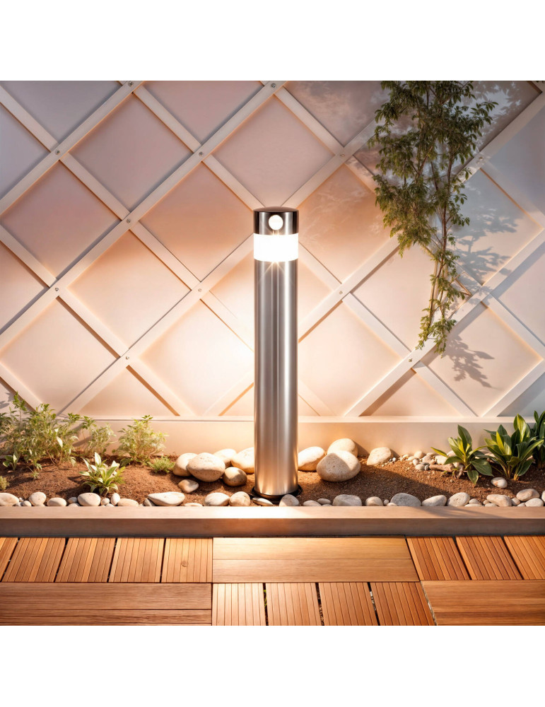 Balise Solaire LED Extérieure 1.5W en Saillie sur Pied 50cm avec Détecteur de Mouvement Inti Inox