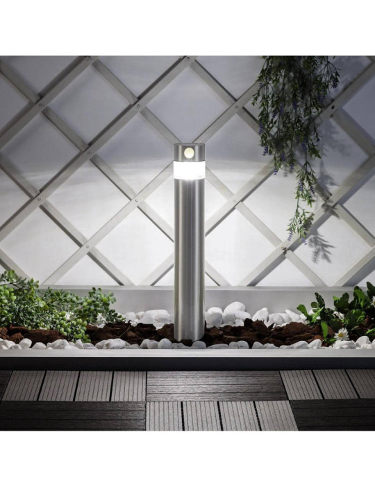 Balise Solaire LED Extérieure 1.5W en Saillie sur Pied 50cm avec Détecteur de Mouvement Inti Inox