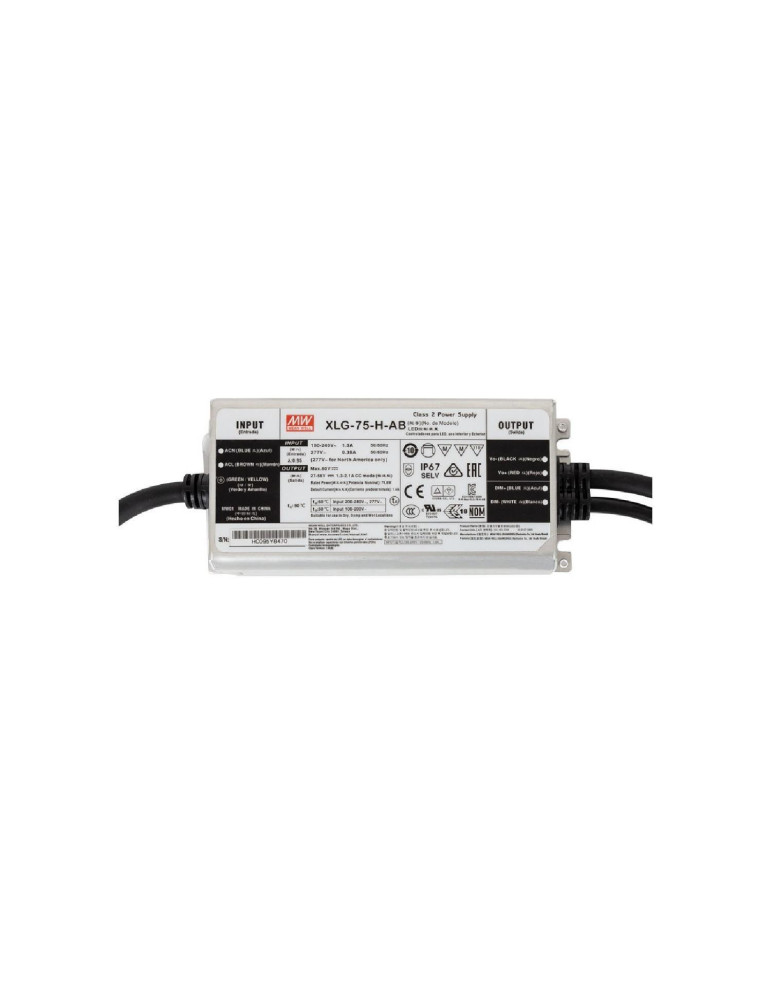Driver MEAN WELL 100-240V IP67 Sortie 27-56V DC 1300-2100mA 75W XLG-75-H-AB