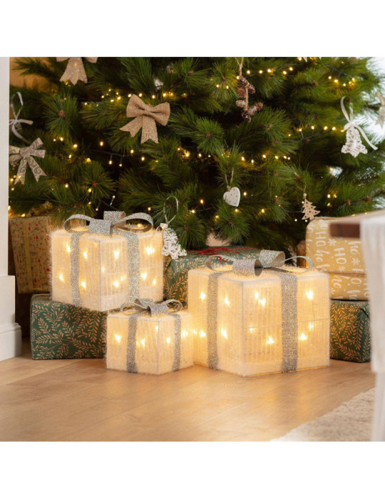 Pack de 3 Boîtes Cadeaux de Noël LED Ribbon