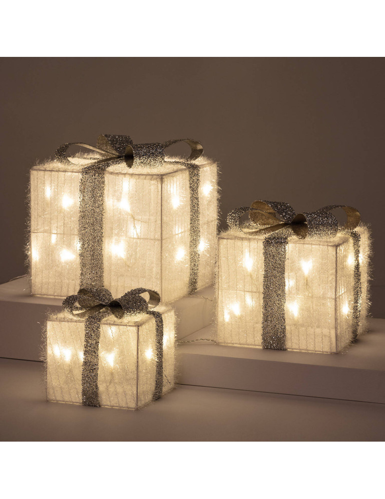 Pack de 3 Boîtes Cadeaux de Noël LED Ribbon