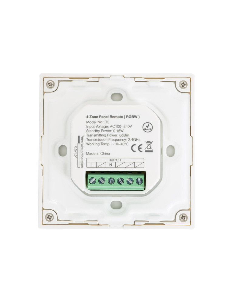 Télécommande Murale RF 220-240V AC pour Variateur LED RGBW 4 Zones RF MiBoxer T3