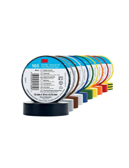 Pack Multicouleur 10 Rubans Adhésifs Temflex 165 PVC 19mm x 20m 3M 7100278675