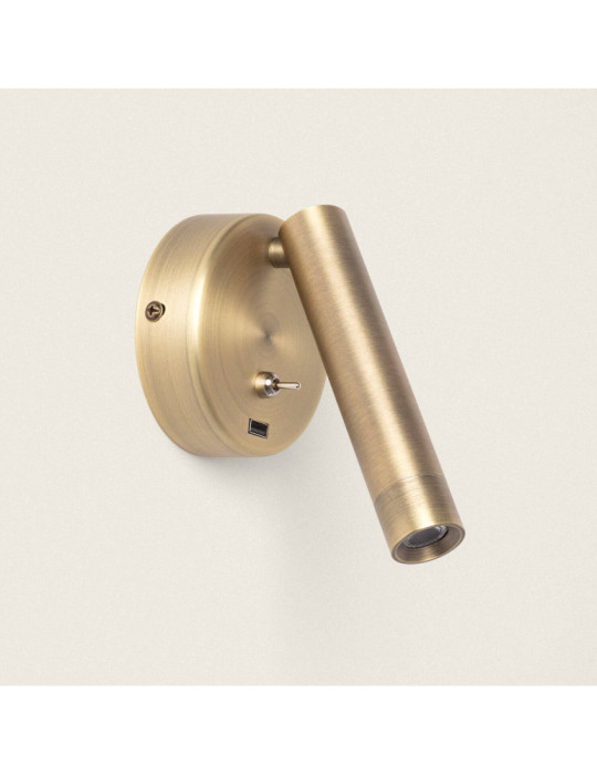 Lampe Murale LED 2.5W Ronde Aluminium avec Port USB Gazny