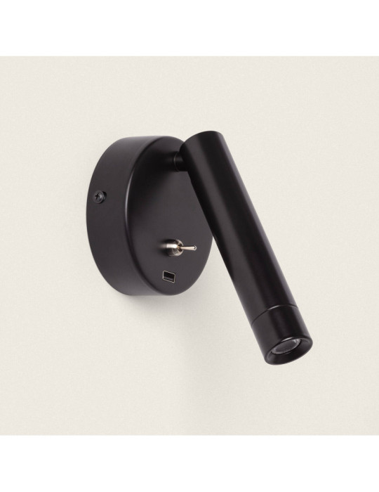 Lampe Murale LED 2.5W Ronde Aluminium avec Port USB Gazny